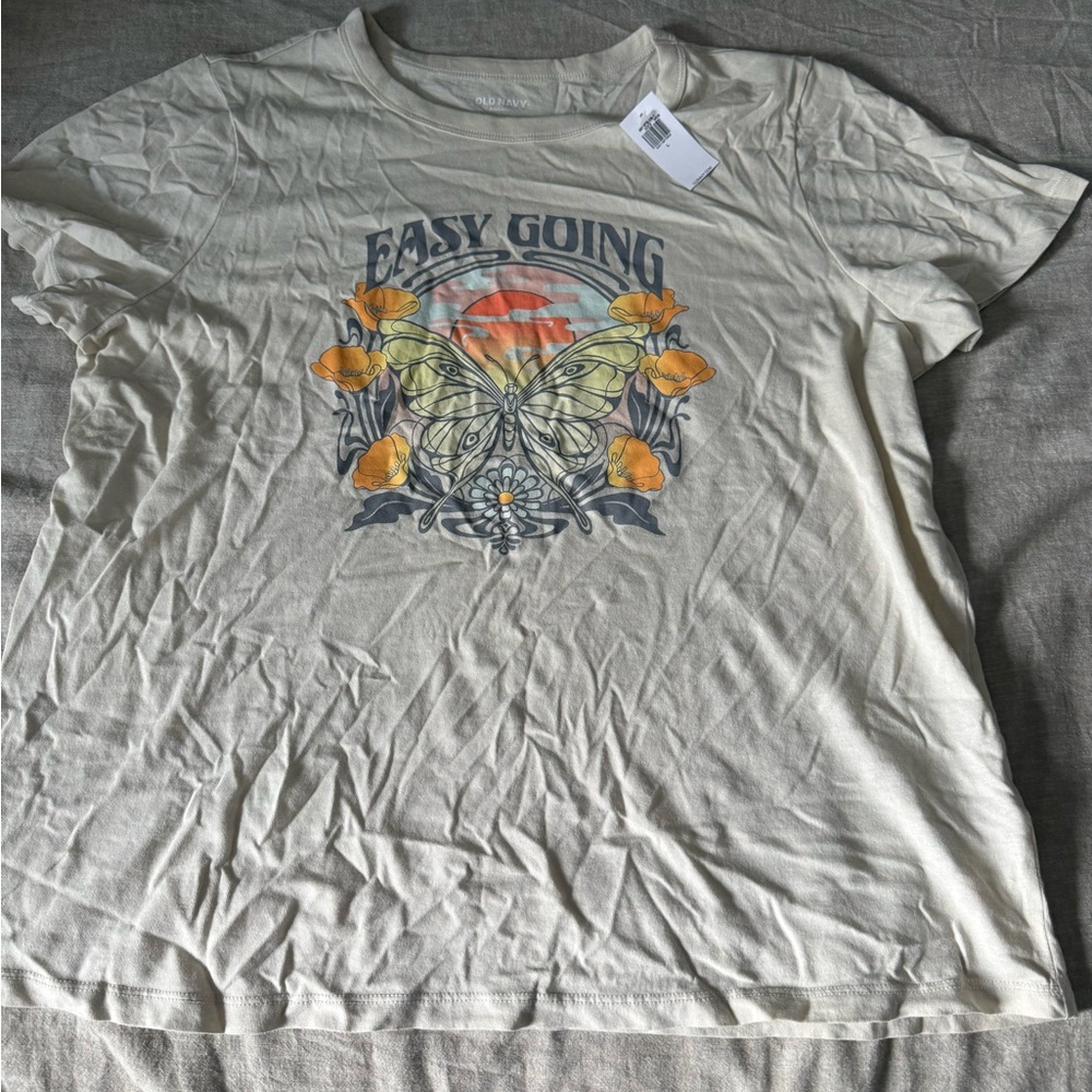 Old Navy Cream Graphic Tee with Yellow Butterfly